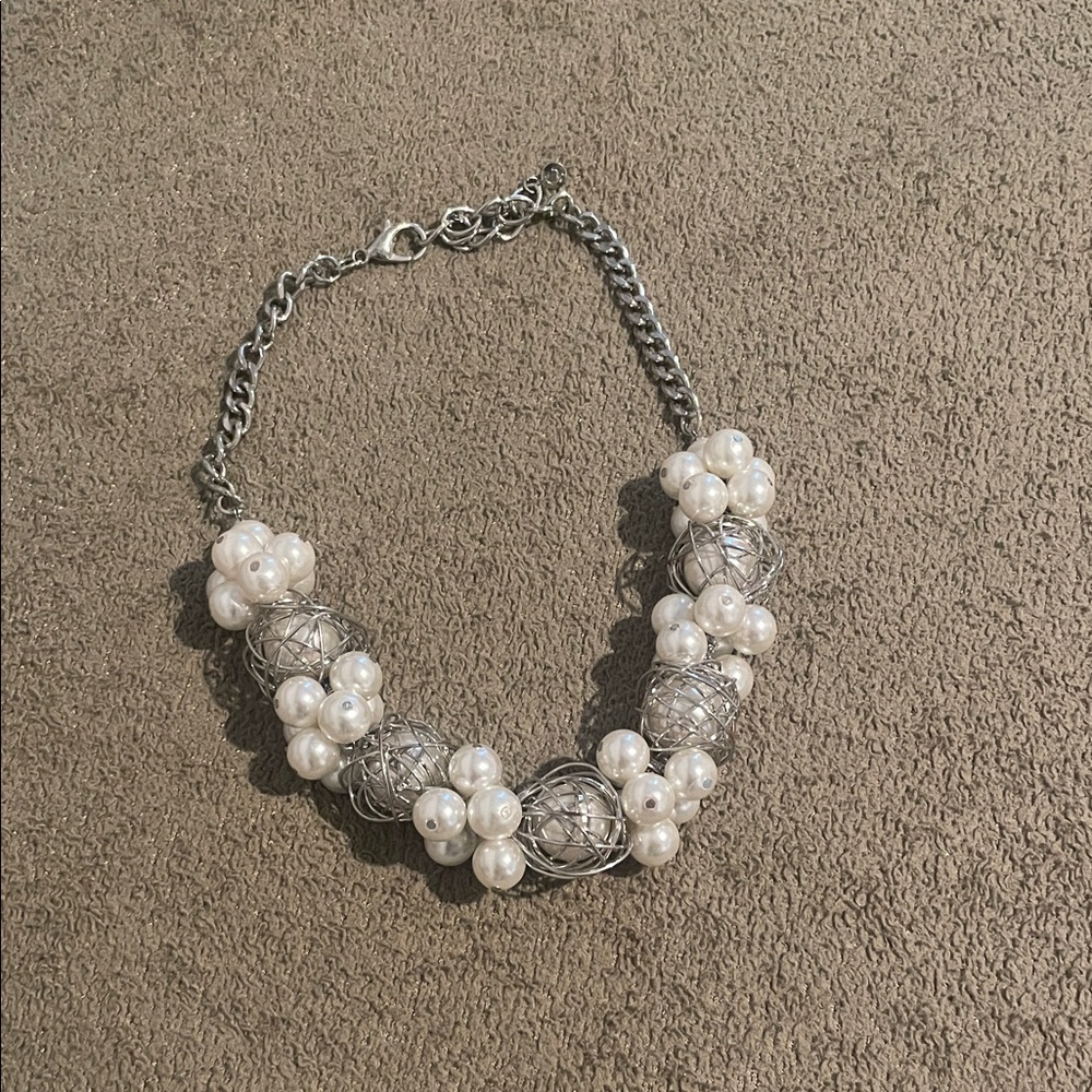 Silver and White Pearl Necklace